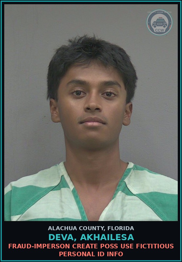 Booking mugshot of DEVA, AKHAILESA in Alachua County