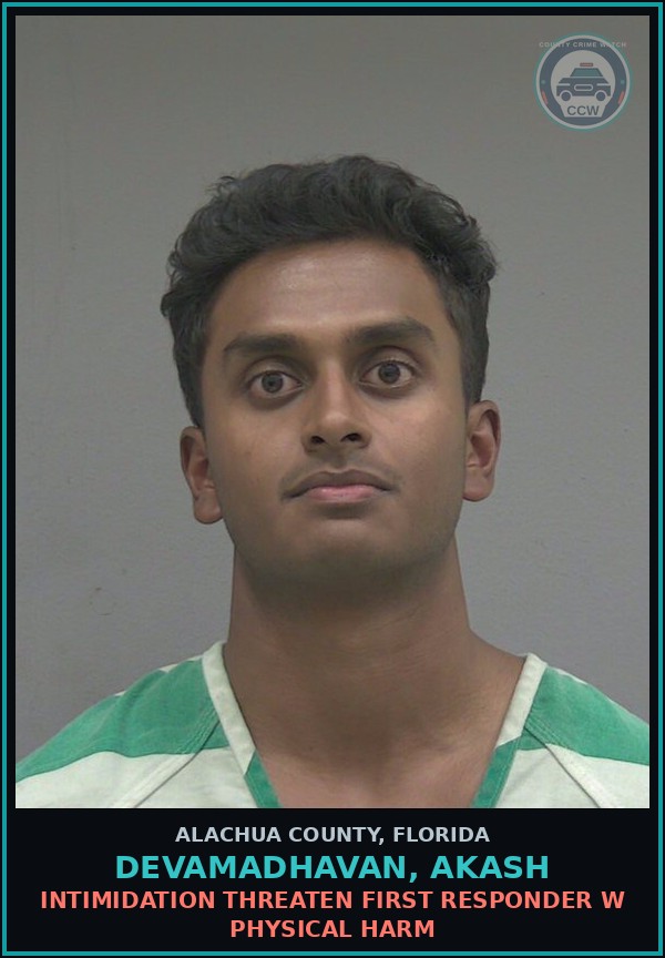 Booking mugshot of DEVAMADHAVAN, AKASH in Alachua County