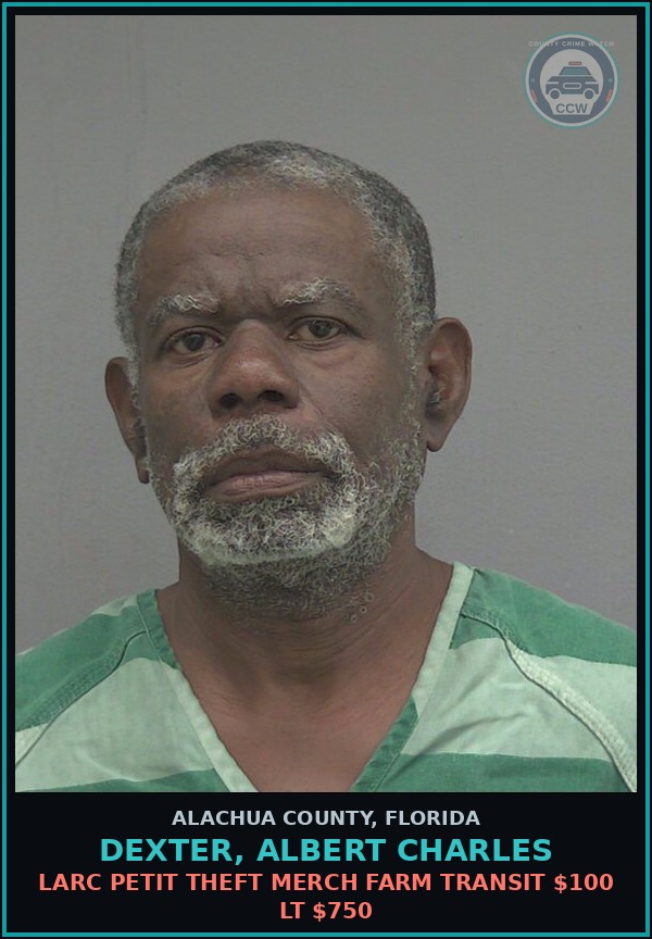 Booking mugshot of DEXTER, ALBERT CHARLES in Alachua County
