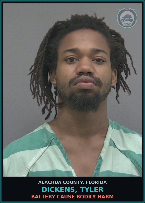 Booking mugshot of DICKENS, TYLER in Alachua County