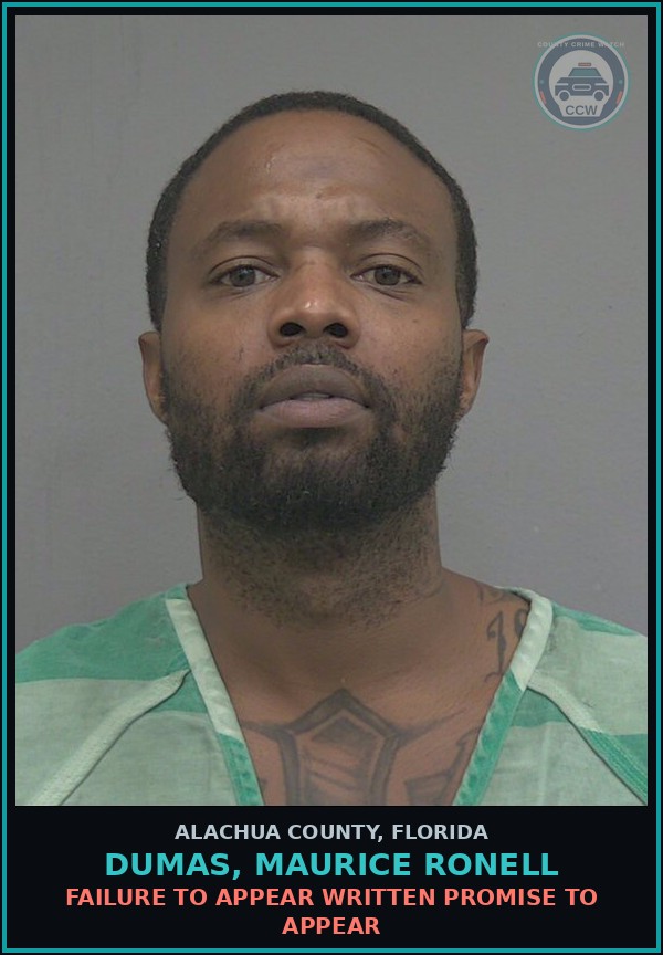Booking mugshot of DUMAS, MAURICE RONELL in Alachua County