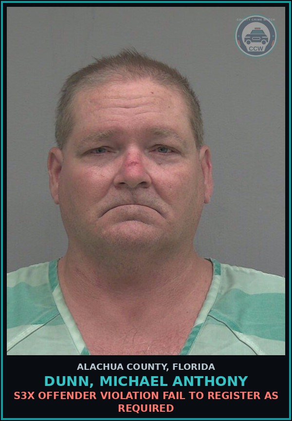 Booking mugshot of DUNN, MICHAEL ANTHONY in Alachua County