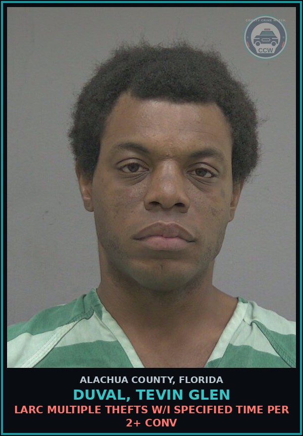 Booking mugshot of DUVAL, TEVIN GLEN in Alachua County