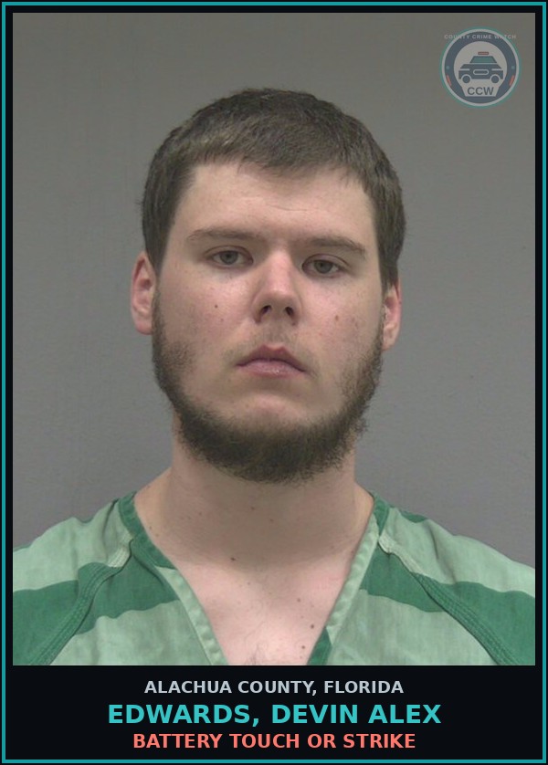 Booking mugshot of EDWARDS, DEVIN ALEX in Alachua County