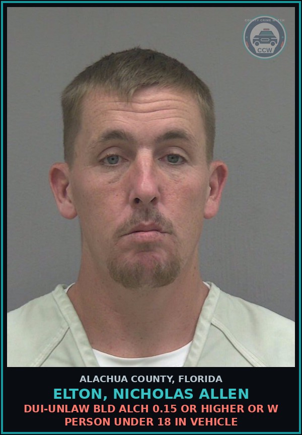Booking mugshot of ELTON, NICHOLAS ALLEN in Alachua County