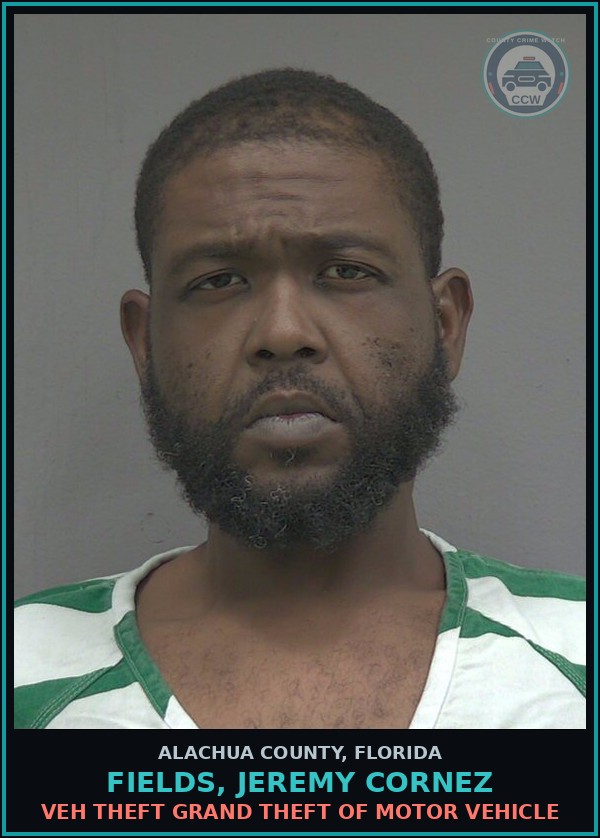 Booking mugshot of FIELDS, JEREMY CORNEZ in Alachua County