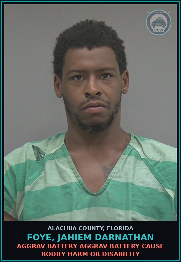 Booking mugshot of FOYE, JAHIEM DARNATHAN in Alachua County