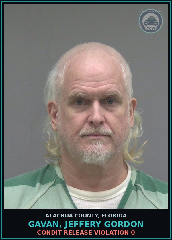 Booking mugshot of GAVAN, JEFFERY GORDON in Alachua County