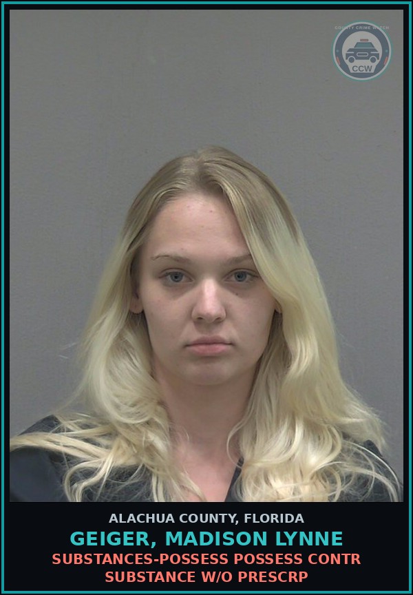 Booking mugshot of GEIGER, MADISON LYNNE in Alachua County