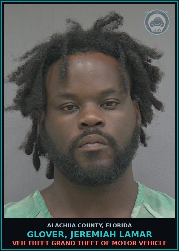 Booking mugshot of GLOVER, JEREMIAH LAMAR in Alachua County