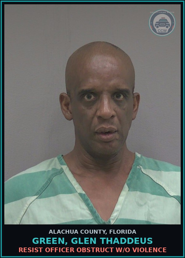 Booking mugshot of GREEN, GLEN THADDEUS in Alachua County