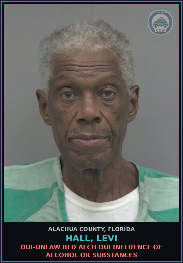 Booking mugshot of HALL, LEVI in Alachua County