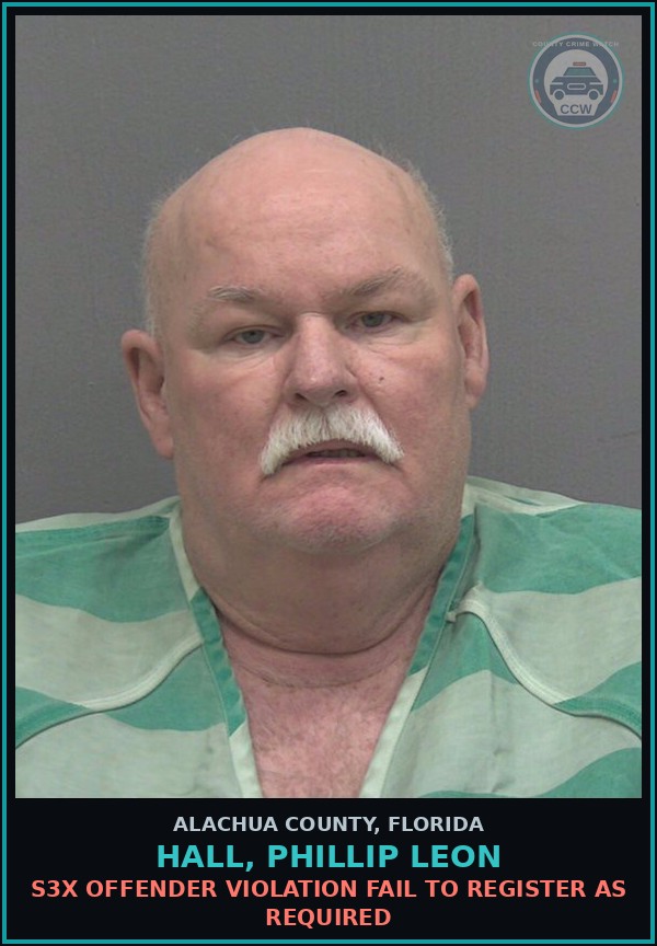 Booking mugshot of HALL, PHILLIP LEON in Alachua County