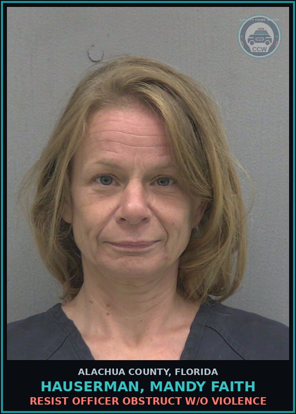 Booking mugshot of HAUSERMAN, MANDY FAITH in Alachua County