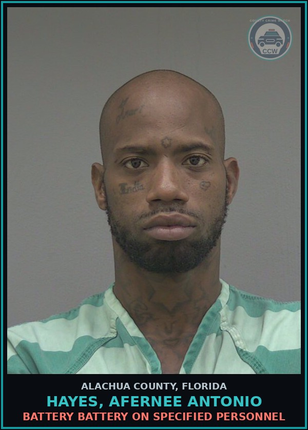 Booking mugshot of HAYES, AFERNEE ANTONIO in Alachua County
