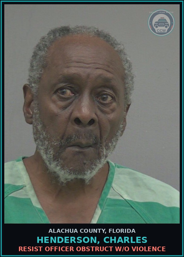 Booking mugshot of HENDERSON, CHARLES in Alachua County