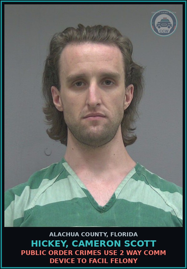 Booking mugshot of HICKEY, CAMERON SCOTT in Alachua County