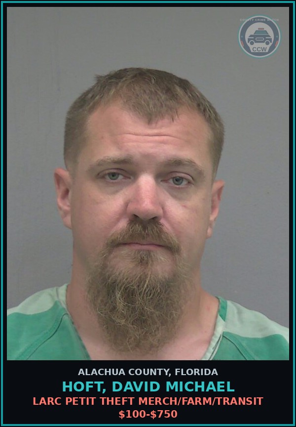 Booking mugshot of HOFT, DAVID MICHAEL in Alachua County