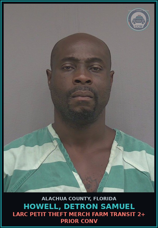 Booking mugshot of HOWELL, DETRON SAMUEL in Alachua County