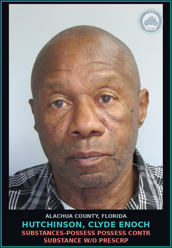 Booking mugshot of HUTCHINSON, CLYDE ENOCH in Alachua County