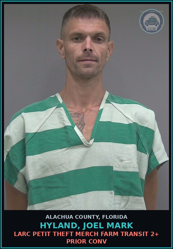 Booking mugshot of HYLAND, JOEL MARK in Alachua County