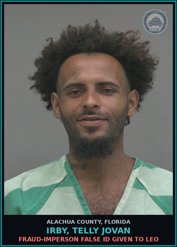 Booking mugshot of IRBY, TELLY JOVAN in Alachua County