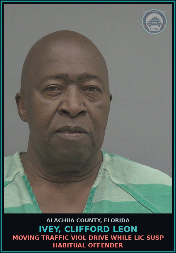 Booking mugshot of IVEY, CLIFFORD LEON in Alachua County