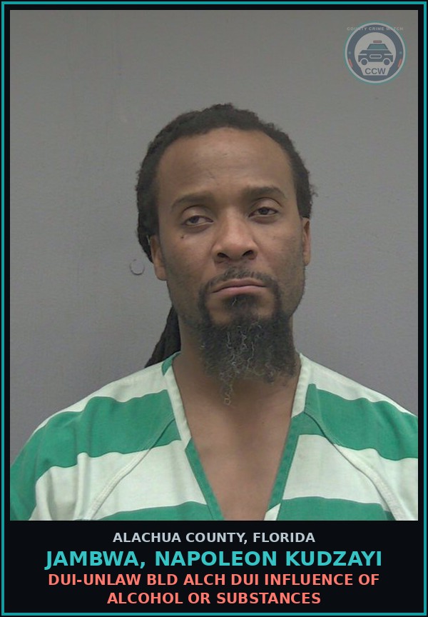 Booking mugshot of JAMBWA, NAPOLEON KUDZAYI in Alachua County