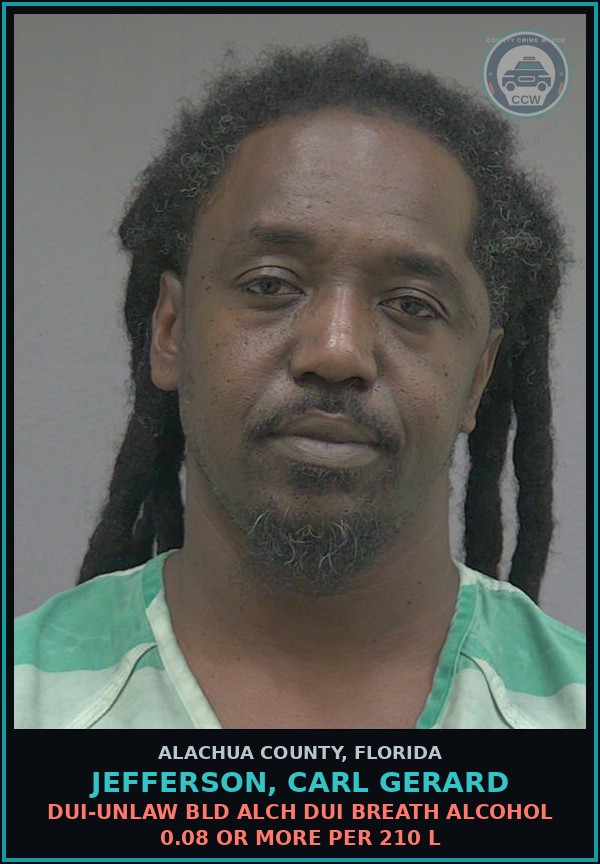 Booking mugshot of JEFFERSON, CARL GERARD in Alachua County