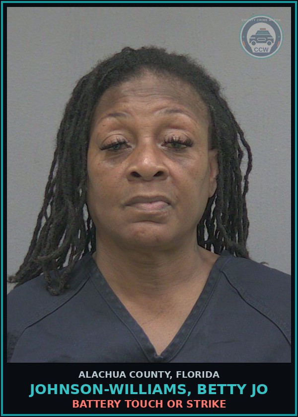 Booking mugshot of JOHNSON-WILLIAMS, BETTY JO in Alachua County