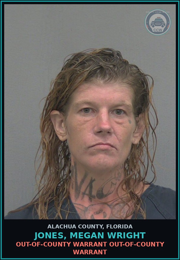 Booking mugshot of JONES, MEGAN WRIGHT in Alachua County