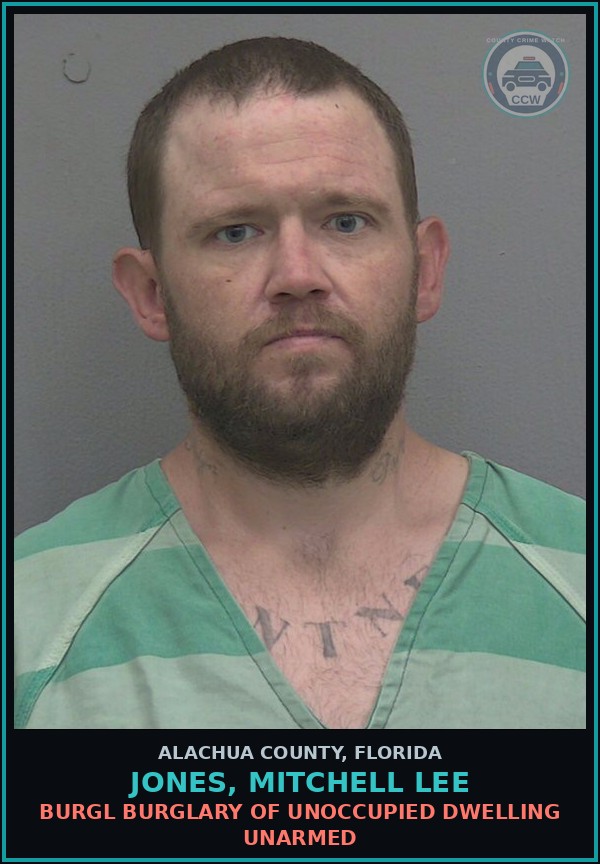 Booking mugshot of JONES, MITCHELL LEE in Alachua County