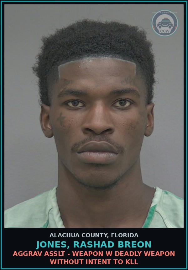 Booking mugshot of JONES, RASHAD BREON in Alachua County