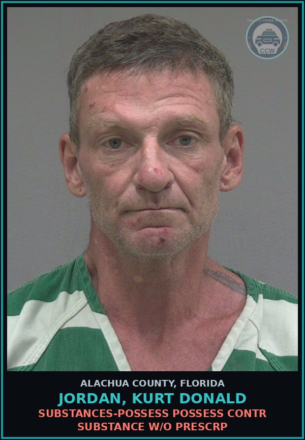 Booking mugshot of JORDAN, KURT DONALD in Alachua County