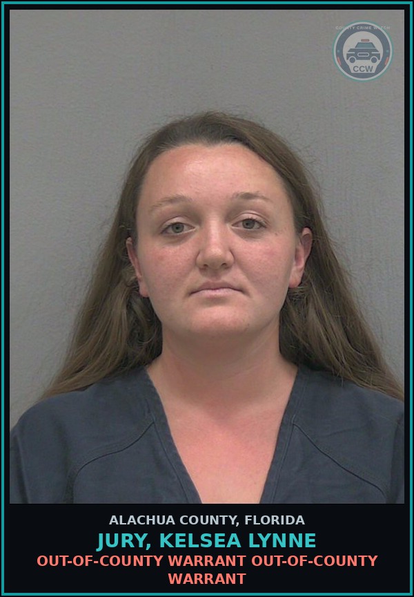 Booking mugshot of JURY, KELSEA LYNNE in Alachua County