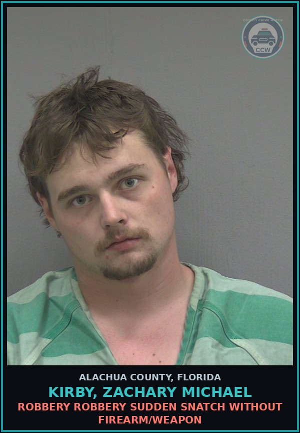 Booking mugshot of KIRBY, ZACHARY MICHAEL in Alachua County