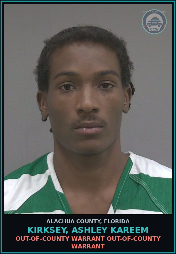 Booking mugshot of KIRKSEY, ASHLEY KAREEM in Alachua County