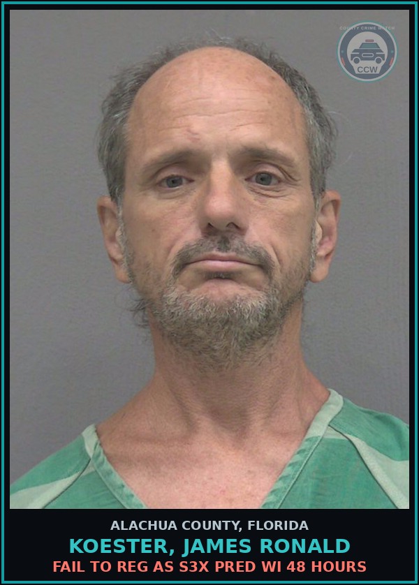 Booking mugshot of KOESTER, JAMES RONALD in Alachua County