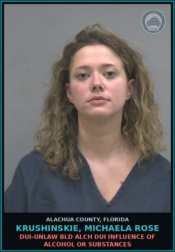 Booking mugshot of KRUSHINSKIE, MICHAELA ROSE in Alachua County