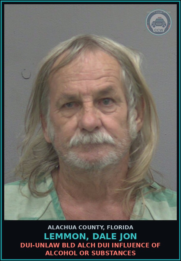 Booking mugshot of LEMMON, DALE JON in Alachua County