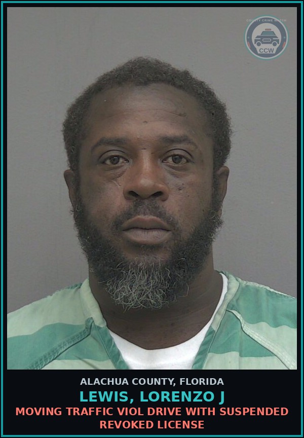 Booking mugshot of LEWIS, LORENZO J in Alachua County