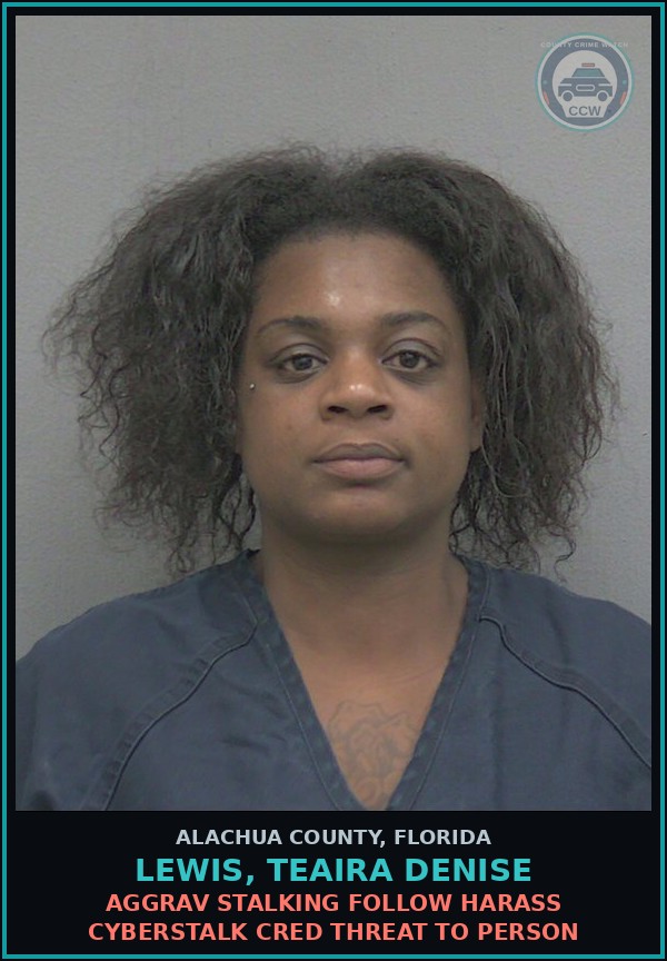Booking mugshot of LEWIS, TEAIRA DENISE in Alachua County