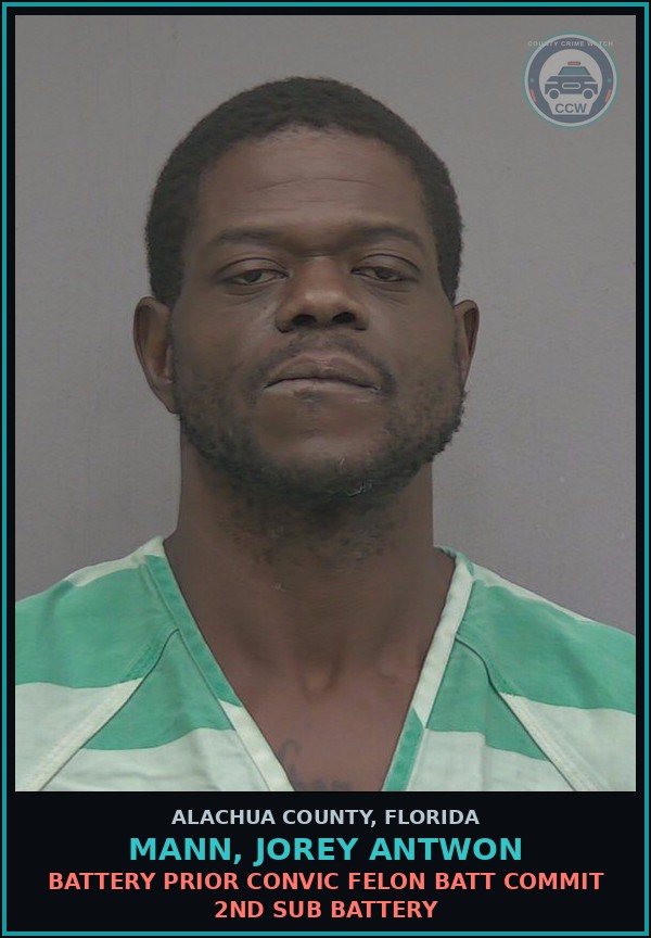 Booking mugshot of MANN, JOREY ANTWON in Alachua County