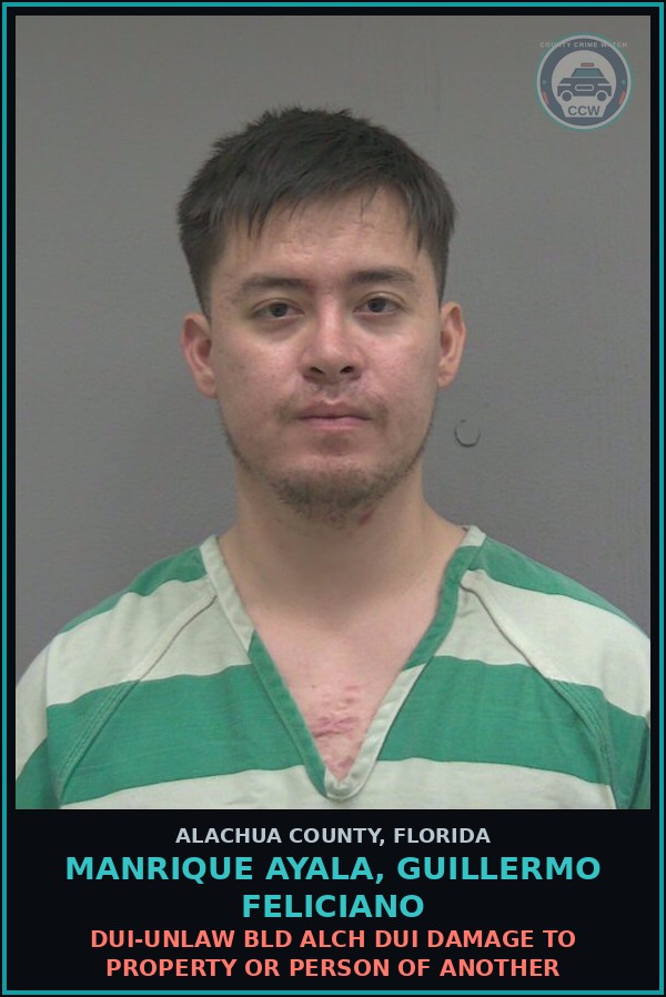 Booking mugshot of MANRIQUE AYALA, GUILLERMO FELICIANO in Alachua County