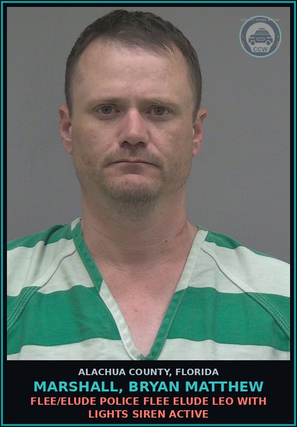 Booking mugshot of MARSHALL, BRYAN MATTHEW in Alachua County