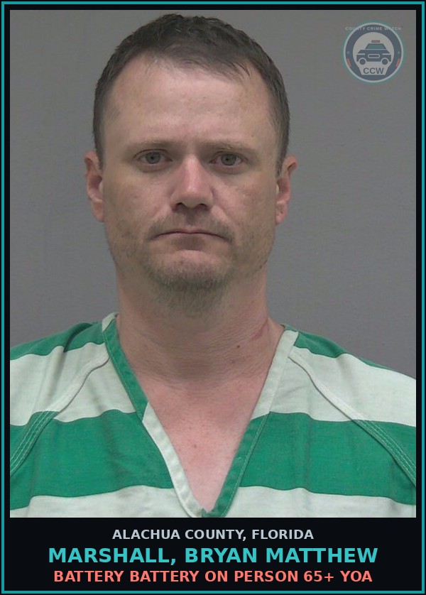Booking mugshot of MARSHALL, BRYAN MATTHEW in Alachua County