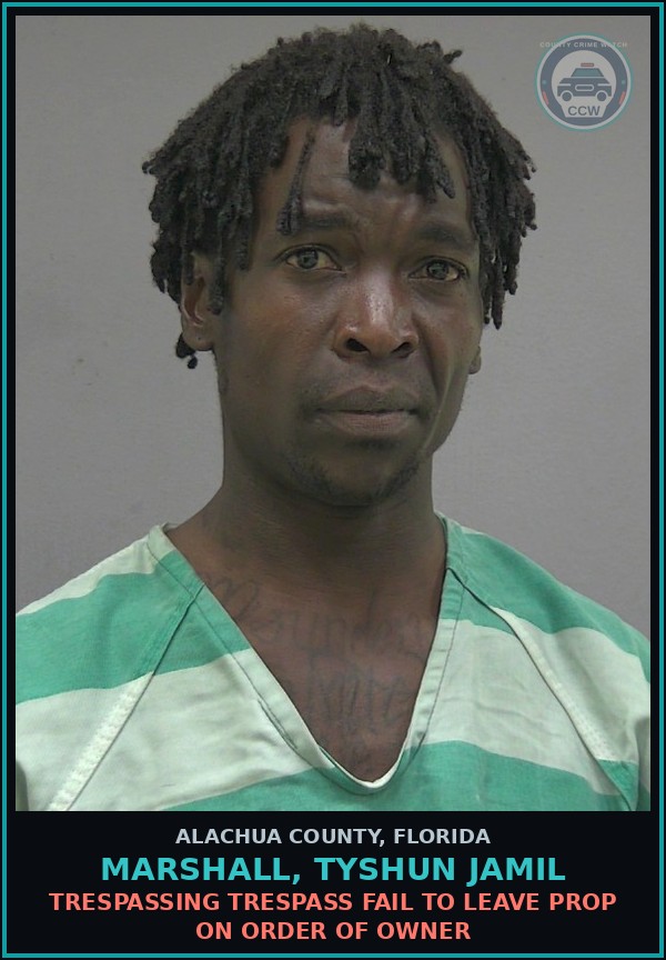 Booking mugshot of MARSHALL, TYSHUN JAMIL in Alachua County
