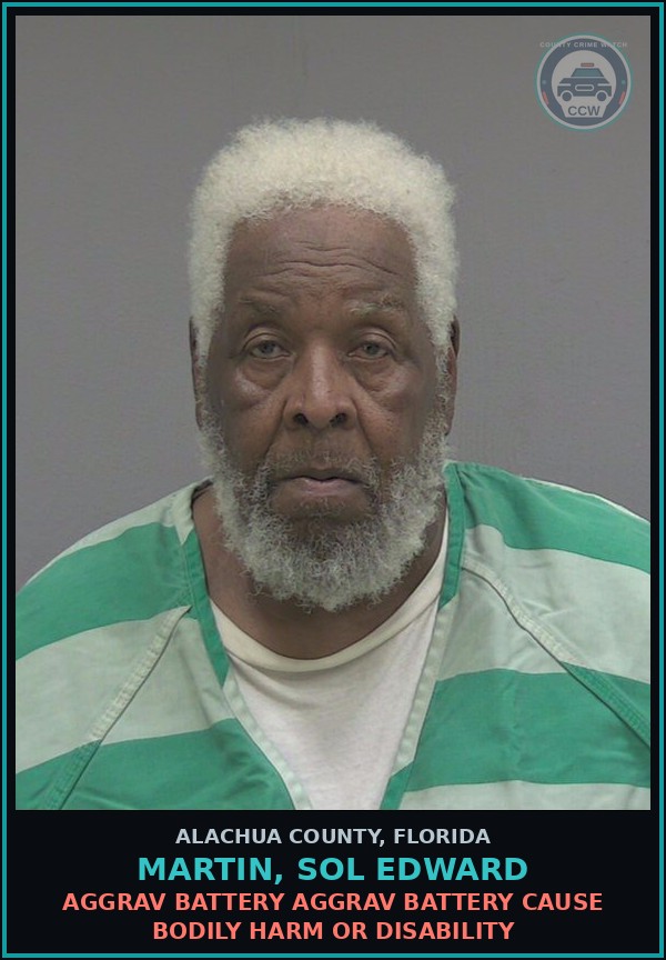 Booking mugshot of MARTIN, SOL EDWARD in Alachua County