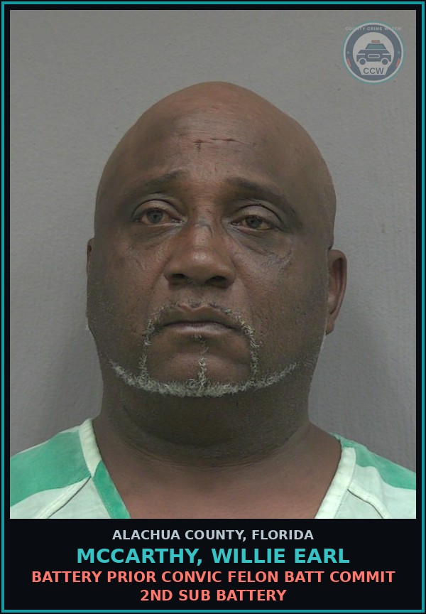 Booking mugshot of MCCARTHY, WILLIE EARL in Alachua County
