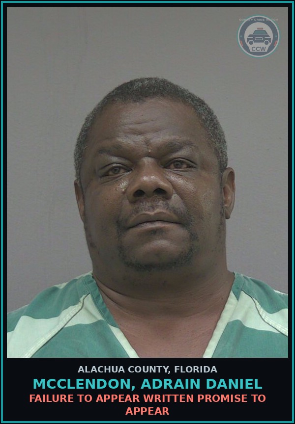 Booking mugshot of MCCLENDON, ADRAIN DANIEL in Alachua County